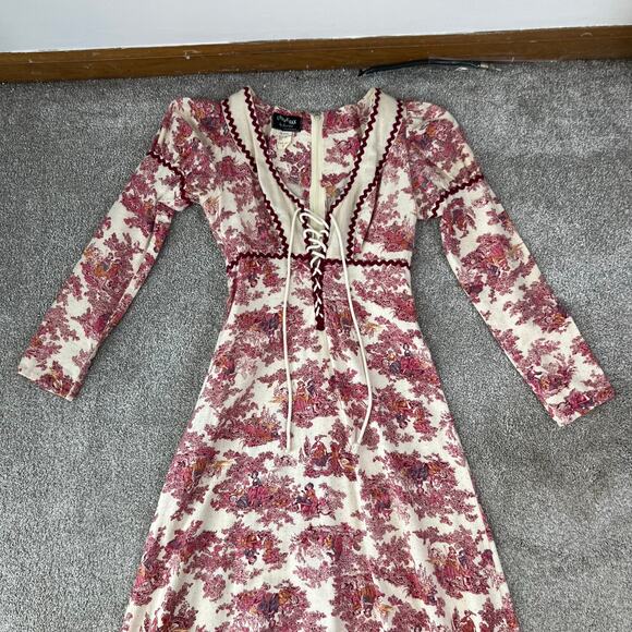 RARE Vintage 60's 70's Gunne Sax Black Label Pink Toile Prairie Maxi Dress (XS) - Picture 14 of 16